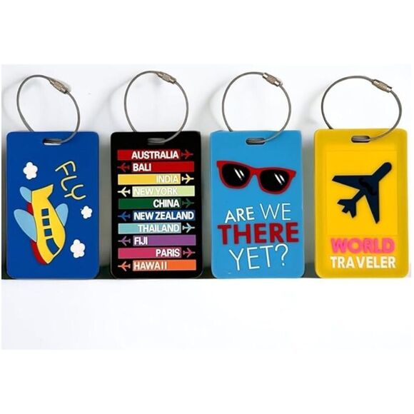 KIDS 4 Pack TSA Approved Luggage Tags for suitcases Cute Travel Name Tag - Picture 1 of 10
